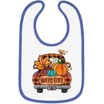 Discover Hello Fall Orange Plaid Truck Pumpkin Fall Autumn Baby Bib