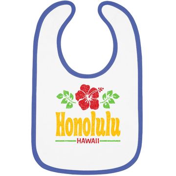 Discover Honolulu Hawaii Flowers Distressed Color Print Baby Bib