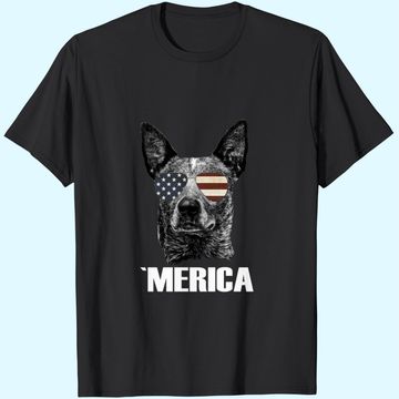 Discover Merica Australian Cattle Dog with USA Flag Sunglasses T-Shirt