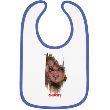 Discover Child's Play Broken Door Here's Chucky Poster Baby Bib