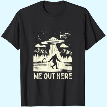 Discover We Out Here Bigfoot Mothman Cryptid UFO Abduction T-Shirt