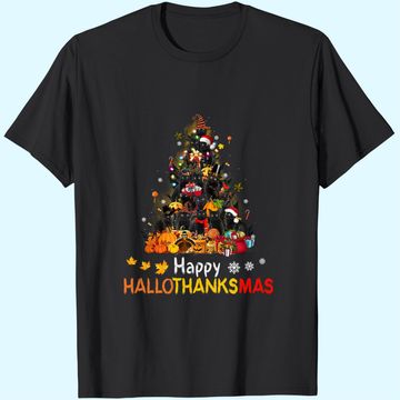 Discover Black Cat Happy Hallothanksmas T-Shirt