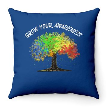 Discover Autism Awareness Rainbow Tree Grow Your Awareness Hand Drawn Throw Pillow