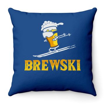 Discover Brewski Skiing Beer Throw Pillow