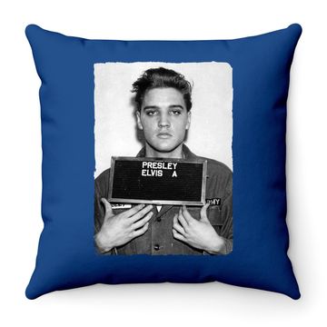 Discover Elvis Presley Army Mug Shot Rock 'n' Roll Throw Pillow