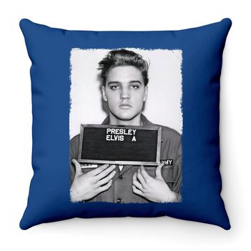 Discover Elvis Presley Army Mug Shot Throw Pillow