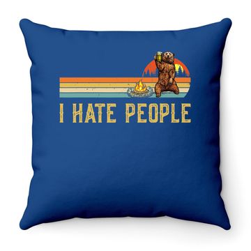 Discover Bear Camping Throw Pillow I Hate People Bear Drinking Outdoor Lover Throw Pillow