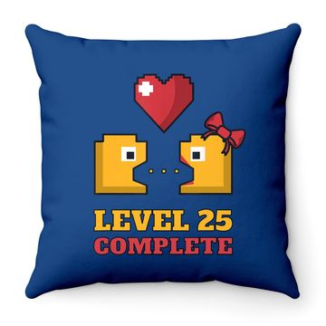 Discover Funny Gamers Level 25 Complete 25th Wedding Anniversary Throw Pillow