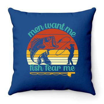 Discover Fishing Want Me Fish Fear Me Funny Vintage Gift Throw Pillow