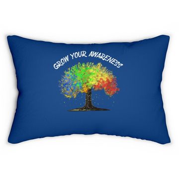 Discover Autism Awareness Rainbow Tree Grow Your Awareness Hand Drawn Lumbar Pillow