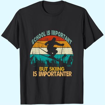 Discover School Is Important But Skiing Is Importanter Vintage Retro T-Shirt
