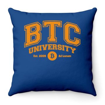 Discover Btc University To The Moon, Funny Distressed Bitcoin College Throw Pillow