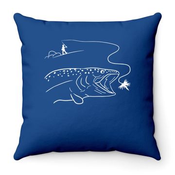 Discover Fly Fishinger Catches Big Trout For Mountain Lover Throw Pillow