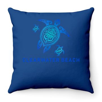 Discover Clearwater Beach Florida Sea Blue Tribal Turtle Throw Pillow