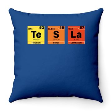 Discover Tesla Periodic Table Te S La Throw Pillow