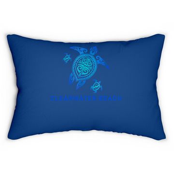 Discover Clearwater Beach Florida Sea Blue Tribal Turtle Lumbar Pillow