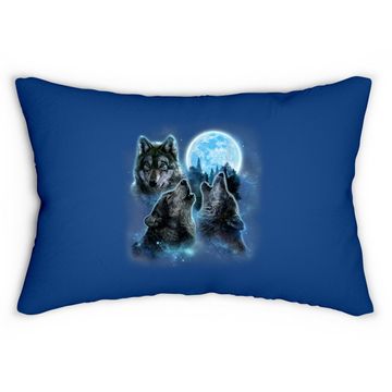 Discover Three Wolves Howling Under Icy Full Moon Lumbar Pillow