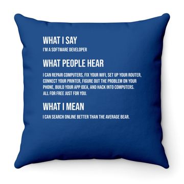 Discover I'm A Software Developer What I Say What I Mean Throw Pillow