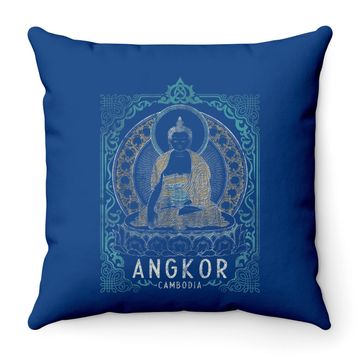 Discover Angkor Cambodia Teal Gold Buddha Throw Pillow