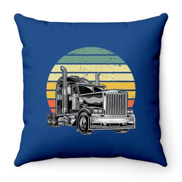 Discover Retro Vintage Trucker Big Rig Semi Trailer Truck Driver Throw Pillow