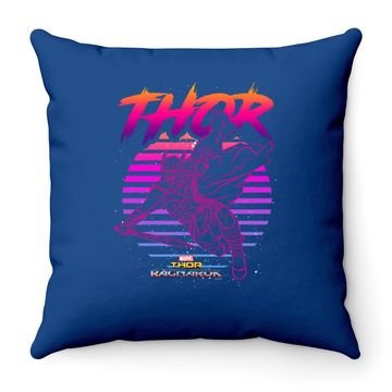 Discover Marvel Thor Ragnarok 80s Retro Sunset Halftone Hero Throw Pillow