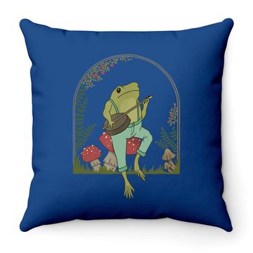 Discover Cottagecore Aesthetic Frog Playing Banjo On Mushroom Throw Pillow