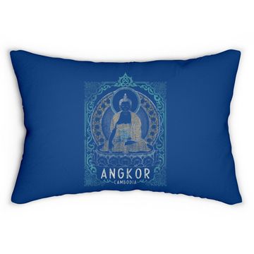 Discover Angkor Cambodia Teal Gold Buddha Lumbar Pillow