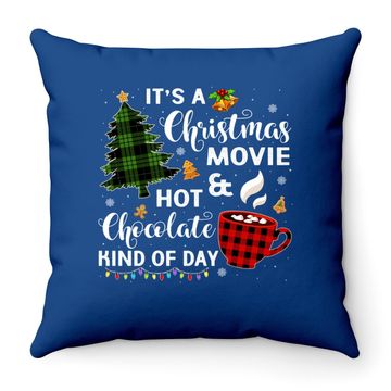 Discover It's A Christmas Movie & Hot Chocolate Plaid Christmas Tree Throw Pillow