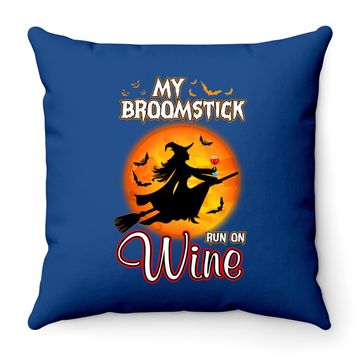 Discover My Broomstick Run On Wine Witch Moon Halloween Magic Throw Pillow