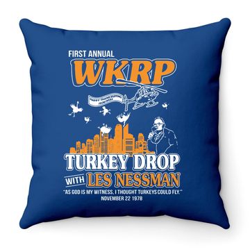 Discover First Annual Wkrp Turkey Drop Les Nessman Throw Pillow