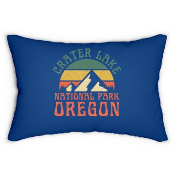 Discover Crater Lake National Park Oregon Mountains Retro Sunset Lumbar Pillow