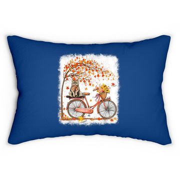 Discover Retro Bicycle Cat Autumn Leaves Fall Thanksgiving Lumbar Pillow