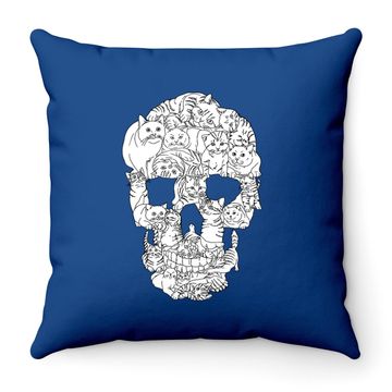 Discover Cat Skull Halloween Throw Pillow