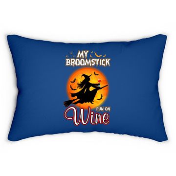 Discover My Broomstick Run On Wine Witch Moon Halloween Magic Lumbar Pillow