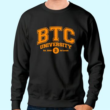 Discover BTC University To The Moon, Funny Distressed Bitcoin College Sweatshirt