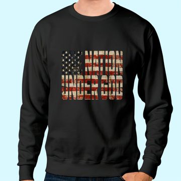 Discover One Nation Under God Weathered American Flag Patriotic Sweatshirt