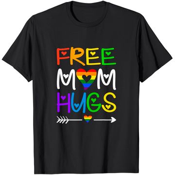 Discover Free Mom Hugs Tshirt Rainbow Heart LGBT Pride Month T-Shirt