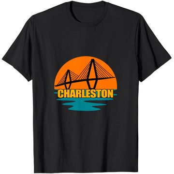 Discover Charleston Cooper River Ravenel Bridge Silhouette Sunset T Shirt