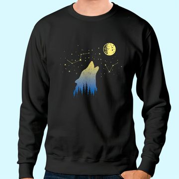 Discover Wolf Howling at Stars Constellations and Moon Sweatshirt