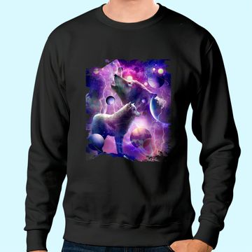 Discover Cosmic Wolf Howling At Moon In SpaceT Sweatshirt
