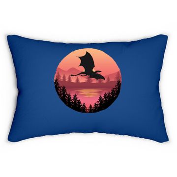 Discover Flying Dragon - Water Sunset Fantasy / Sci-fi Art Lumbar Pillow