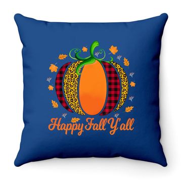 Discover Happy Fall Y'all Pumpkin Leopard Cute Autumn Throw Pillow