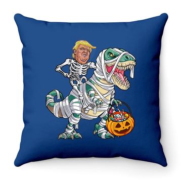 Discover Donal Trump Riding Mummy Dinosaur T-rex Halloween Throw Pillow