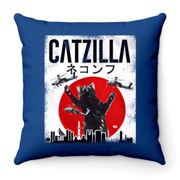 Discover Vintage Catzilla Japanese Sunset Style Cat  throw Pillow