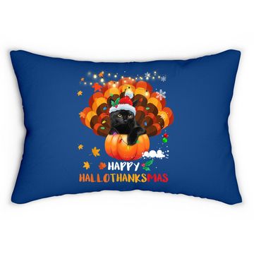 Discover Happy Hallothanksmas Pumpkin Turkey Black Cat Lovers Gifts Lumbar Pillow