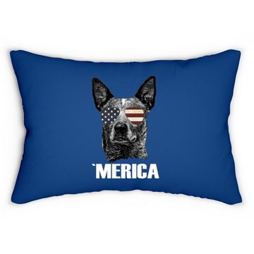 Discover Merica Australian Cattle Dog With Usa Flag Sunglasses Lumbar Pillow