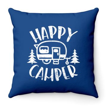 Discover Happy Camper Trailer Outdoor Camping Throw Pillow