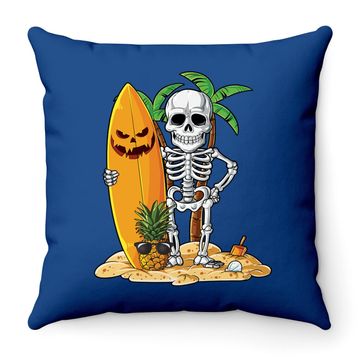 Discover Skeleton Surfing Halloween Hawaii Surfer Throw Pillow