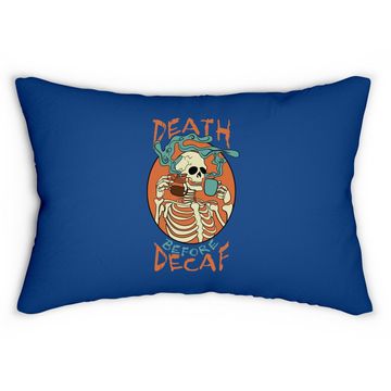 Discover Death Before Decaf Skeleton Coffee Addict Lumbar Pillow