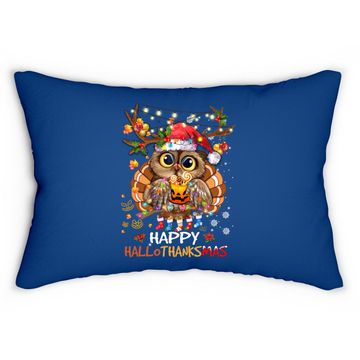 Discover Owl Thankgiving Halloween Christmas Happy Hallothanksmas Lumbar Pillow
